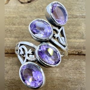 Amethyst 4 Natural Gemstone Sterling Silver Ring